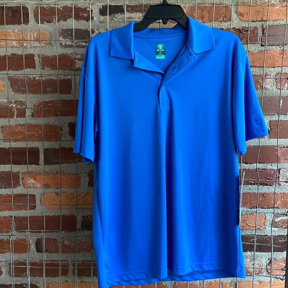 Pro Tour Solid Blue Polyester Collared Golf Shirt Size Medium NEW